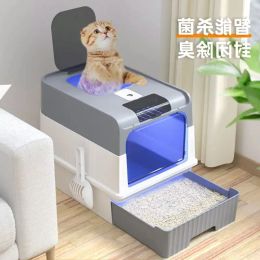 Boxes UV Sterilising Cat Litter Box Deodorant Fully Enclosed Spatterproof Cat Toilet With Shovel Pet Cat Cleaning Pet Supplies