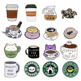 Creative Cartoon Coffee Cup Collection, Brooch, Men's and Women's Clothing Accessories, Pins, Clasps, Alloy Baked Paint Badges