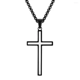 Pendant Necklaces Black Titanium Stainless Steel Concise Cross For Men Masculine Cool Jewellery 60CM Chain Trendy Accessories