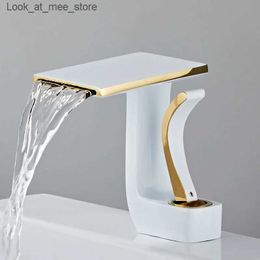 Bathroom Sink Faucets Bathroom faucet brass gold and black bathroom basin faucet hot and cold mixer sink faucet deck installation white and gold faucet Q240301