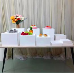 Custom Wedding Christmas Acrylic Food Cubes White Plinth Food Stand Display Riser Buffet Risers