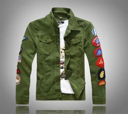 Men039s Jackets 2021 Mens Denim With Patches Slim Fit Jean Jacket For Men Size Green White Turn Down Collar Coat7829636