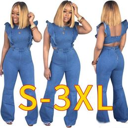 women ruffles side splicing high waist cut out back wide leg jumpsuit vintage sexy club party jean romper playsuit plus size9225850