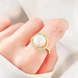 Cluster Rings Fashion Micro Pave Zircon Flower Twist Big Pearl Jewellery Luxury Classic Open Ring For Women