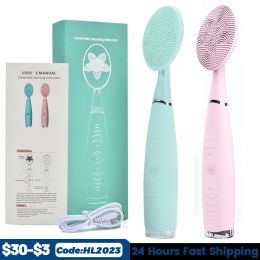 Scrubbers Mini Electric Facial Cleaning Brush Sonic Vibrator Waterproof Pore Cleaner Face Brush Washing Massage Silicone Beauty Skin Care