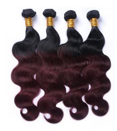 1B99J Dark Wine Ombre Hair 4 Bundles Body Wave Brazilian Ombre Coloured Human Hair Weave 4 Bundles Hair Extension 1226 Inch7829611