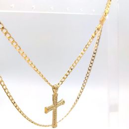 24 K REAL GOLD FILLED CROSS PENDANT NECKLACE Curb LENGTH CHAIN 60 CM294x