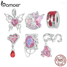 Loose Gemstones Bamoer 925 Sterling Silver Pink Heart Pendant Charms Butterfly & Rose Beads For Women Original Bracelet DIY Accessories