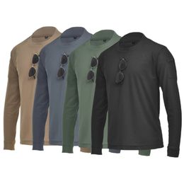 Men Casual Long Sleeve O Neck Sweat Absorbent Pockets Pullover tactical stretch sweatabsorbent military fan training Tshirt 240219