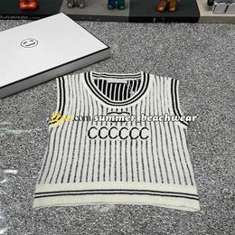 Stylish Vertical Striped Knit Vest Women Sleeveless Knit Tops Breathable Casual Knitted Waistcoat Sleeveless Blouse Womens Tops Blouses