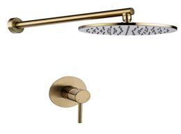 Brass Rainfall Shower Set Brush Gold or Black Wall Mounted Bathroom Shower Head and Cold Mixing Shower Tap 160288136229