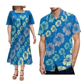 Casual Dresses Micronesia Mumu Women'S Fishtail Dress And Men'S Aloha Short-Sleeved Shirt Polynesia Paired With Couple Suits