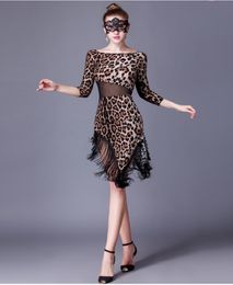 Women leopard ballroom dance dress rumba dancing waltz tango Spanish flamenco standard girls latin tassels modern costumes skirt5414075