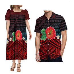 Casual Dresses Custom Couple Set Large Size Men'S Shirt Polynesian Tribal Design With Micronesian Clothing For Women Mumu Square Collar