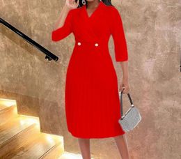 Casual Dresses Women Urban Style Dress Suit Collar Solid Color Pleated 2024 Spring Latest Commanding Pullover Buttons Medium Length Skirt