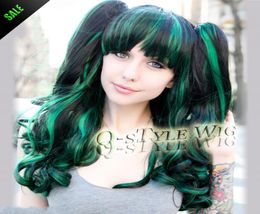 highlight green mix black Colour Pastel wig Ombre style Colourful thick long Beautiful magic Colour wavy hair cosplay wig4359723