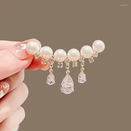 Brooches Elegant White Crystal Pearl For Women Girls Luxury Gold Color Waterdrop Rhinestones Tassel Brooch Pins