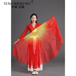 Stage Wear Belly Dance Big Size Fan Veil Soft Chiffon Fabric Gradient Flowy Opening Props Flexiable Bendable Stick Adults Show Costum