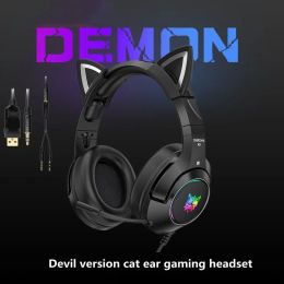 Headphones New K9 black demon version cat ear gaming headphones with mic RGB luminous mobile phone computer noise reduction headset