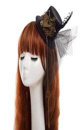 Black Gothic Women Steampunk Gear Wings Clock Butterfly Min Top Hat Lace Hair Clip Headwear Cosplay Accessory6828602