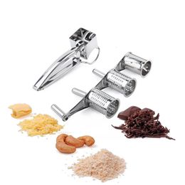 LMETJMA 3 Drums Set Rotary Cheese Grater Stainless Steel Slicer Kitchen Butter Nut Chocolate Grinder KC0003 240226