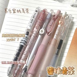 Korean Ins Peach Sweet Tea Series Press Neutral Pen Transparent White Pink Shell 0.5mm Black Ink Student Gel Stationery