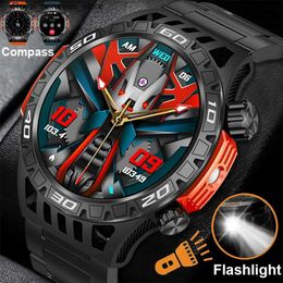 Other Watches New Outdoor Sports Intelligent Mens Compass LED Flashlight 450mAh Marge Battery 1.46 AMOLED Bluetooth Call Waterproof Q240301