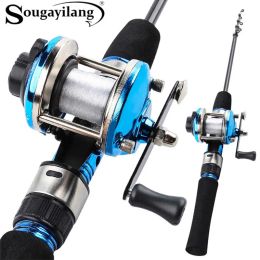 Rods Sougayilang 1.2m Mini Ice Telescopic Carbon Ice Fishing Rod with Trolling Reel Combo Portable Ice Fishing Reel Pole Sets Tackle