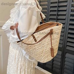 Shoulder Bags 2023 Fashion Str Beach Basket Bag Fashion Women Rattan Shoulder Bag Large Capacity Woven Hand-made Handbag Female Purse Totes T240301