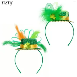 Berets Fedoras St Patricks Day Headwear Irish Shamrocks Shiny Top Hat Fuzzy Feather Headband Hair Hoop Party Accessories Festival