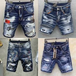 Designer Jeans Fashion Casual Slim Ripped paint Street style Punk Blue Zipper Patch embroidery Denim Shorts Mens Shorts Jeans