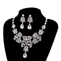 Rhinestone Wedding Jewelry Set Necklace Earrings Beading Piece Party Bridal Accessories