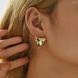Stud Earrings Trendy Gold Plated Geometric Triangle Studs With Green Crystal Rhinestone Elegant Wedding Jewellery Gift