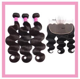 Brazilian Virgin Hair 3 Bundles With 13X6 Lace Frontal Pre Plucked Body Wave Hair Extensions 4PCS Cheap Remy Human Hair Wefts With8082234