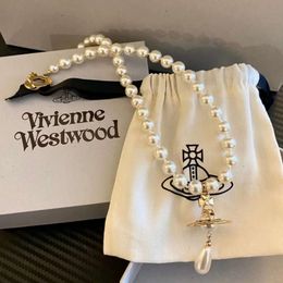 Designer Viviennes Westwoods Vivenne Westwoods Jewellery Western Empress Dowager Water Drop Pearl Chain Three-dimensional Saturn Necklace Wind Nana Same