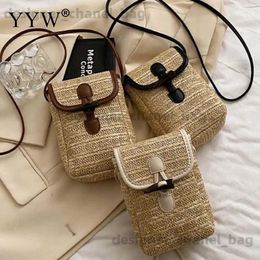 Shoulder Bags Fashion Women Messenger Bag Handmade Wheat Str Weaving Turnlock Shoulder Pack Casual Girls Mobile Phone Coin Soft Wallet Purse T240301