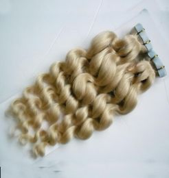 Blonde Skin Weft Human Hair loose wave 40pcs Tape In Extension Remy Hair Double Sided Tape Hair 16quot 18quot 20quot 22quot8789318