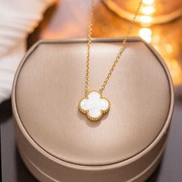 Designer Van clap Titanium steel fourleaf grass doublesided necklace womens 18K gold Korean classic versatile collarbone chain light luxury highgrade sweater BS3