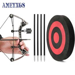 Bow Arrow Upgradation Stainless Steel Mini Compound Bow Toy Indoor and Outdoor Shooting Archery Hunting Pulley Decompression Composite Bow YQ240301