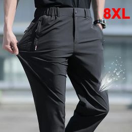 Pants Summer Cool Pants Men Ice Silk Pants Stretch Breathable Straight Leg Pant Plus Szie 8XL Quick Dry Elastic Waist Trousers Slim