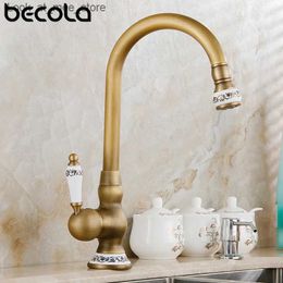 Bathroom Sink Faucets Kitchen Faucets Antique Bronze Faucet for Kitchen Mixer Tap With Ceramic Crane Cold And Hot Kitchen Sink Tap Water Mixers Q240301