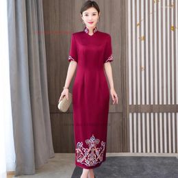 Ethnic Clothing 2024 Traditional Chinese Vintage Dress Improved Qipao National Flower Embroidery Folk Wedding Evening Vestido