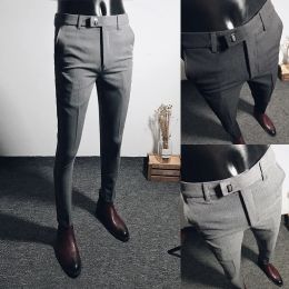 Pants Fashion Men Suit Pants Ankle Length Business Dress Pants Male Office Social Casual Slim Fit Pants Streetwear Wedding Trousers