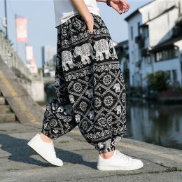 Pants Chinese Traditional Dress Plus Size Thai Elephant Flower Pants Oversized Harem Pants Men Clothing Thin Beach Jogging Pants