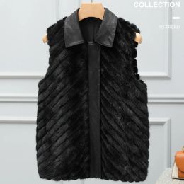 Fur 2022 Winter Short Mink Fur Vest Zipper Women's Genuine Leather Sheepskin Coat Women's Large Sleeveless Real Mink Fur Vest