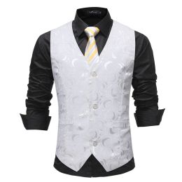 Vests White Rose Floral Jacquard Vest Men 2023 Autumn New Single Breasted Vest Waistcoat Men Business Wedding Groom Vests Gilet Men