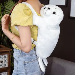 50CM Cute White Seal Plush Schoolbag Toys Baby Kids Sea Lion Lovely Pillow Stuffed Backpack Gift for Children 240223