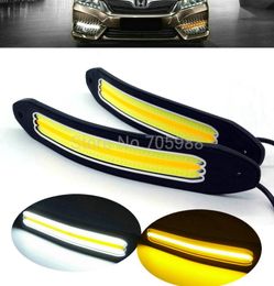 New Arrival flexible Waterproof White and Yellow Car Head Light COB LED Daytime Running Lights DRL Fog Lights with Turn Signal lig2513916