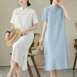 Ethnic Clothing 2024 Chinese Vintage Dress National Improved Jacquard Qipao Cotton Linen Cheongsam Oriental Folk Feminino Retro Streetwear