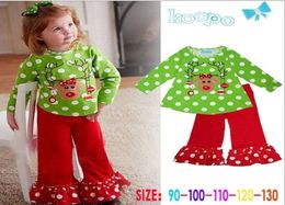 Christmas Baby Clothing Sets Green Wave Point Fawn T Shirt Red Pants 2pcs Girl Suit Pure Cotton Embroidery Toddler Set 80120 WD8754370